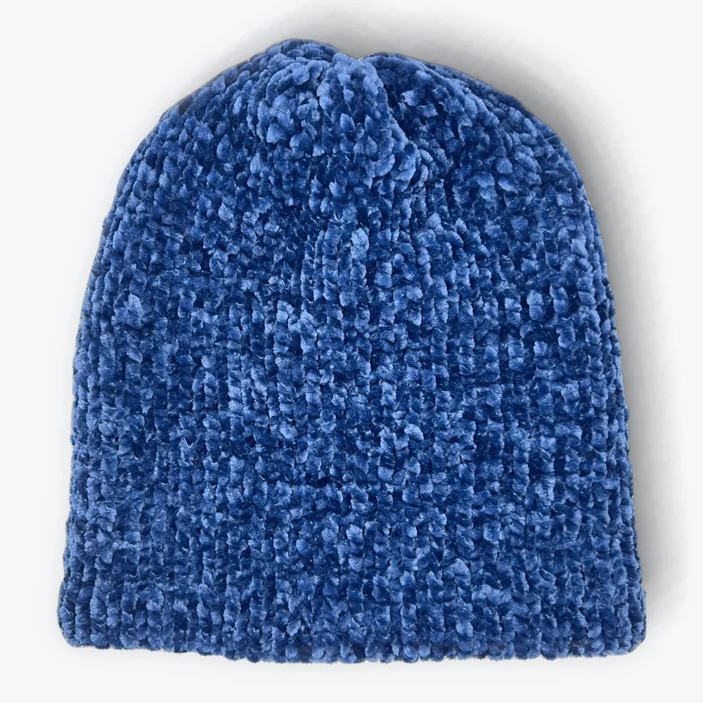 Handmade Super Soft Velvet Knit Beanie Handcrafted Hat Navy - Picture 11 of 11